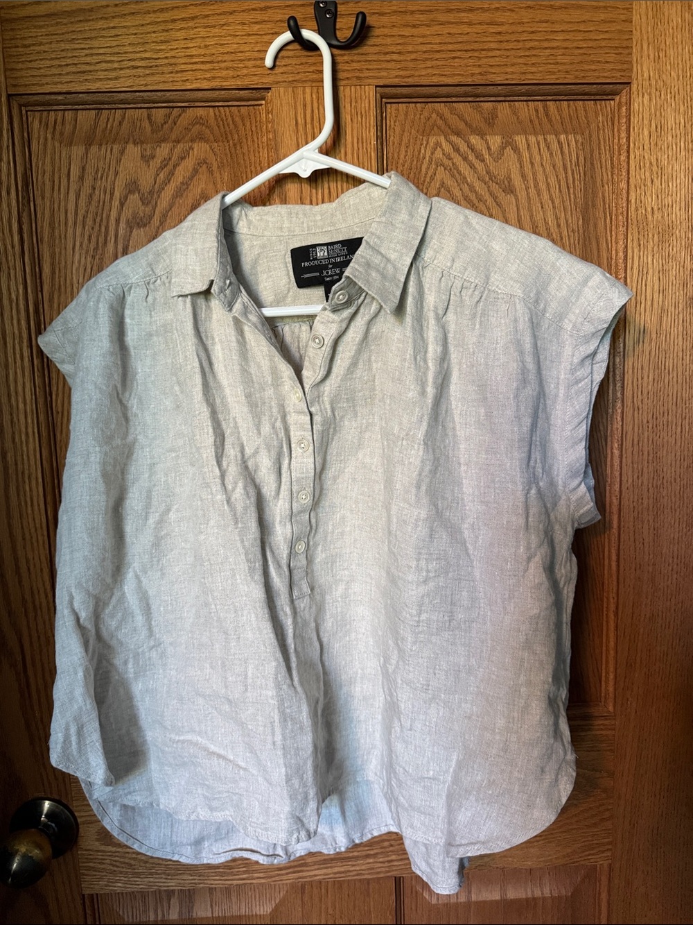 J CrewLight khaki Linen Short-Sleeve Button Henley Top